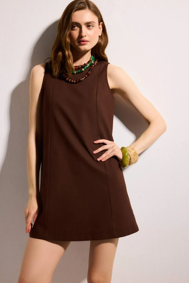 ديفاكتو Crew Neck Linen Look Sleeveless Midi Dress