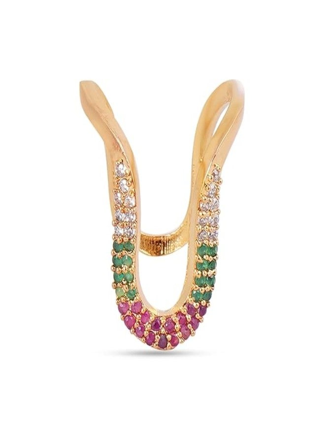 ZEELLO Gold Plated Venki Ring for Women | Traditional Curved Vanki Design with Multicolor Stones | Ethnic Finger Ring - Image 1