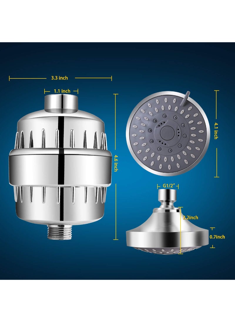 Rock Pow - Shower Head and 15 Stage Shower Filter Combo High Pressure 5 Spray Settings Filtered Showerhead with Water Softener Filter Cartridge for Hard Water Remove Chlorine and Harmful Substances - Image 1