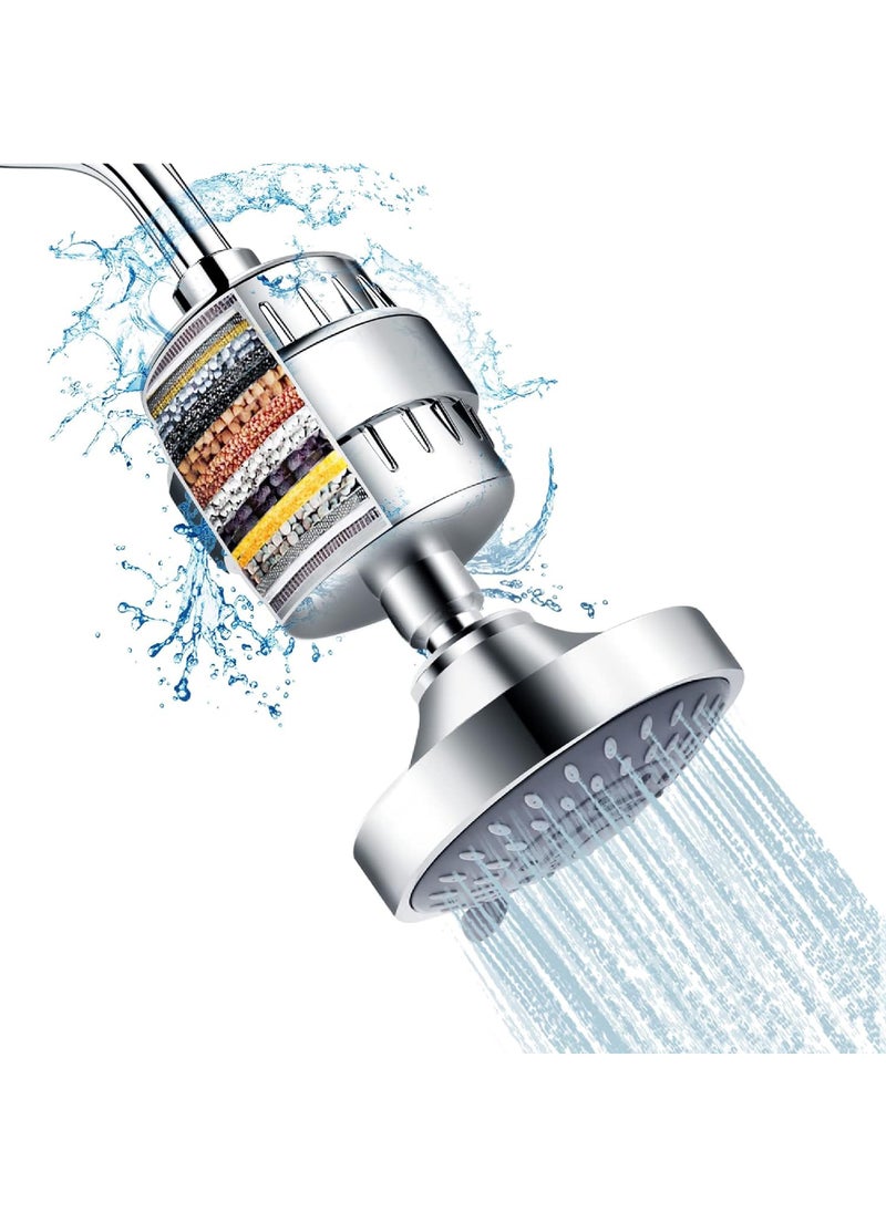 Rock Pow - Shower Head and 15 Stage Shower Filter Combo High Pressure 5 Spray Settings Filtered Showerhead with Water Softener Filter Cartridge for Hard Water Remove Chlorine and Harmful Substances - Image 1