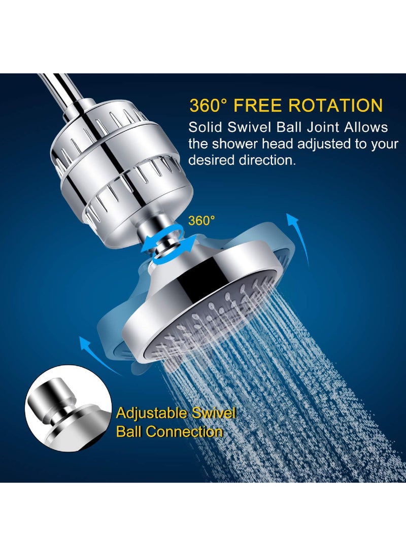 Rock Pow - Shower Head and 15 Stage Shower Filter Combo High Pressure 5 Spray Settings Filtered Showerhead with Water Softener Filter Cartridge for Hard Water Remove Chlorine and Harmful Substances - Image 1