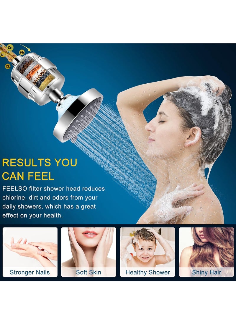 Rock Pow - Shower Head and 15 Stage Shower Filter Combo High Pressure 5 Spray Settings Filtered Showerhead with Water Softener Filter Cartridge for Hard Water Remove Chlorine and Harmful Substances - Image 1