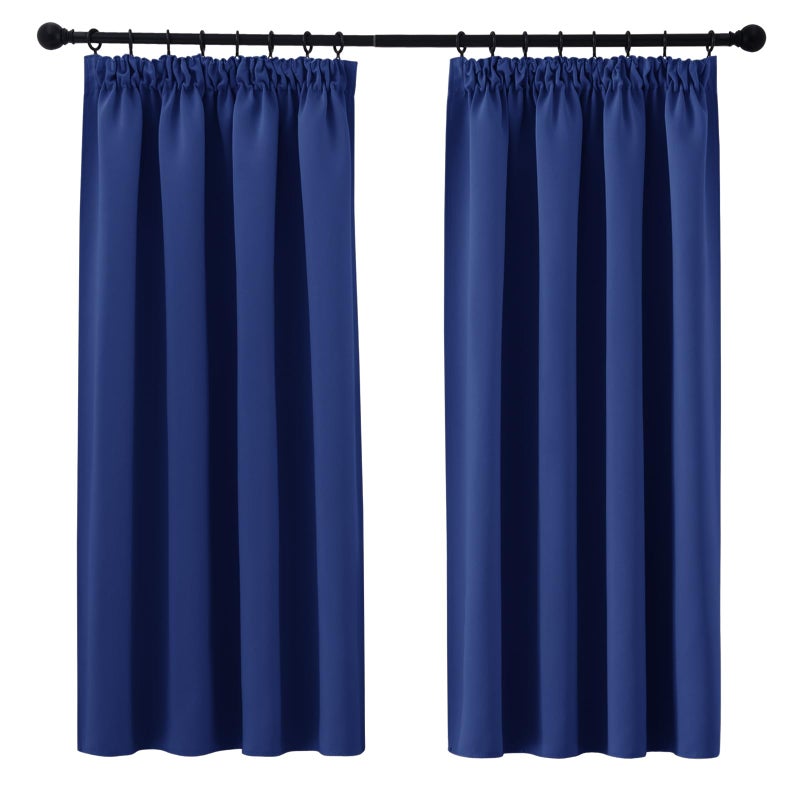 PONY DANCE Thermal Blackout Curtains 54 Inch Drop Pencil Pleat Blue Blackout Curtains for Boys Bedroom Nursery Short Window Curtains with Hooks for Track Rail W46 X L54 Set of 2