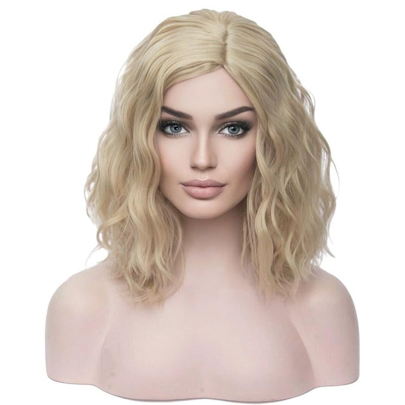BERON 14 Women Girls Short Curly Bob Wavy Wig Body Wave Halloween Cosplay Daily Party Wigs Blonde