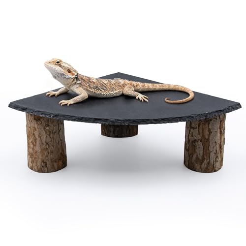 MHLLGN Bearded Dragon Tank Accessories Basking Platform with Slate Rock and Wooden Pile Leopard Gecko Hides and Caves Reptile Tank Accessories for Bearded Dragons Geckos Ball Pythons Tortoise - Image 1