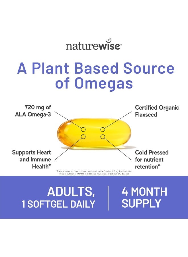 NatureWise Organic Flaxseed Oil 1200mg 720mg ALA Highest Potency Flax Oil Omega 3 for Cardiovascular, Cognitive, Immune Support Healthy Hair, Skin, & Nails Non-GMO [2 Months - 120 Softgels] - Image 4