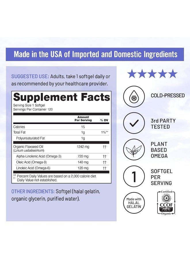 NatureWise Organic Flaxseed Oil 1200mg 720mg ALA Highest Potency Flax Oil Omega 3 for Cardiovascular, Cognitive, Immune Support Healthy Hair, Skin, & Nails Non-GMO [2 Months - 120 Softgels] - Image 3