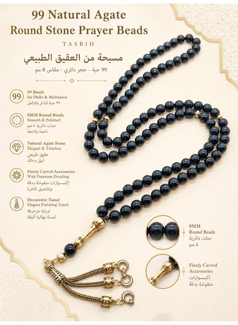 MAJOOD/99 Natural Agate Round Stone Prayer Beads/Tasbih/8MM/For Men and Women/Gift Box Set Suitable for Ramadan Gifts - Image 3