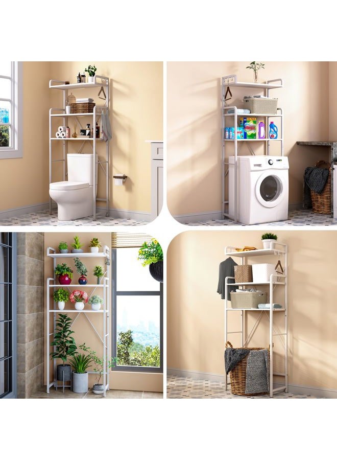 Huhote Over The Toilet Storage Rack with 3-Tier Bathroom Shelves, Space Saver Toilet Shelf, Bathroom Storage Organizer with Hooks for Over Toilet Storage and Bathroom Shelf (White) - Image 3