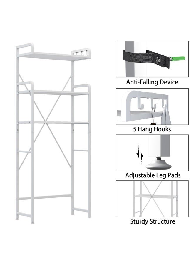 Huhote Over The Toilet Storage Rack with 3-Tier Bathroom Shelves, Space Saver Toilet Shelf, Bathroom Storage Organizer with Hooks for Over Toilet Storage and Bathroom Shelf (White) - Image 2
