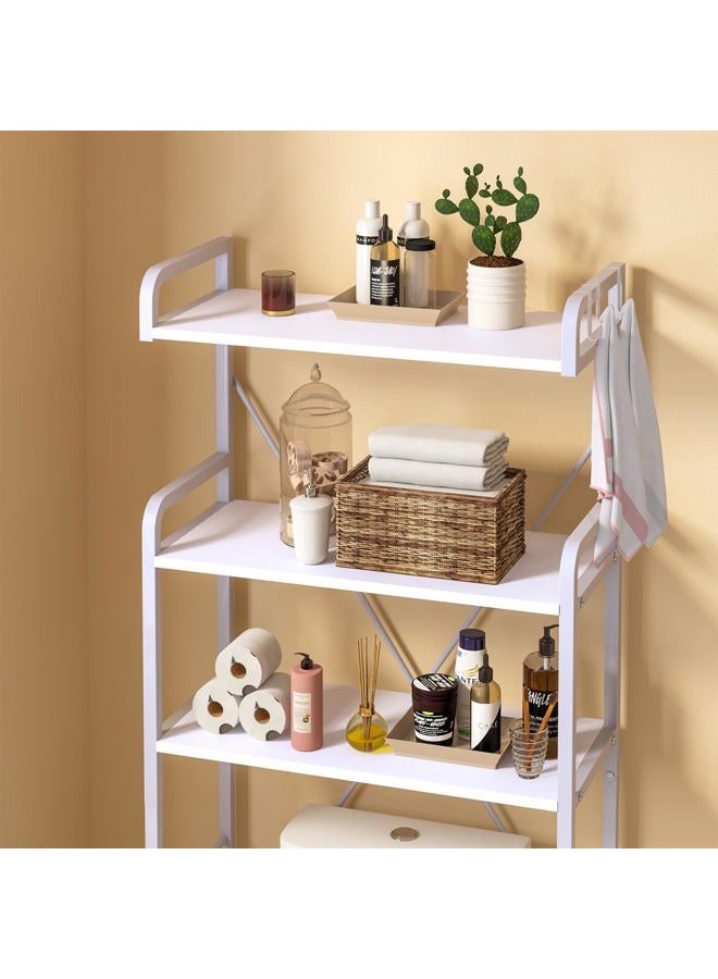 Huhote Over The Toilet Storage Rack with 3-Tier Bathroom Shelves, Space Saver Toilet Shelf, Bathroom Storage Organizer with Hooks for Over Toilet Storage and Bathroom Shelf (White) - Image 5