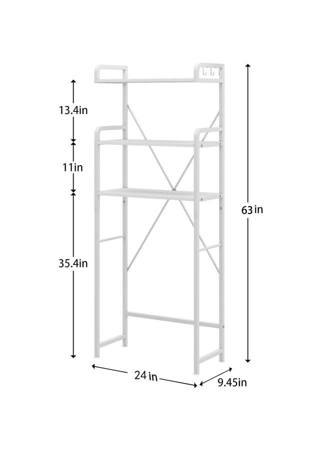 Huhote Over The Toilet Storage Rack with 3-Tier Bathroom Shelves, Space Saver Toilet Shelf, Bathroom Storage Organizer with Hooks for Over Toilet Storage and Bathroom Shelf (White) - Image 4