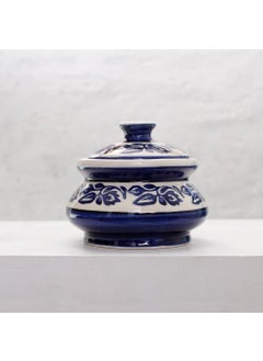 YOUR LOCAL STORE YOUR LOCAL STORE Ceramic Handi with lid Biryani Bowl Serveware 600 ML Curd Setter Sauce Pot Server for Dal Curry and Dining Tableware Blue  - Image 1