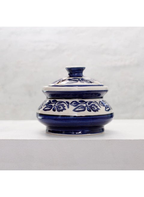 YOUR LOCAL STORE Ceramic Handi with lid Biryani Bowl Serveware 600 ML Curd Setter Sauce Pot Server for Dal Curry and Dining Tableware Blue