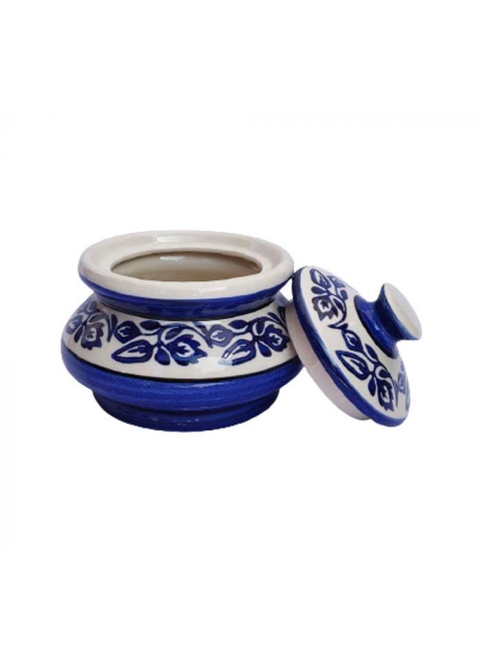 YOUR LOCAL STORE - YOUR LOCAL STORE Ceramic Handi with lid Biryani Bowl Serveware 600 ML Curd Setter Sauce Pot Server for Dal Curry and Dining Tableware Blue - Image 1