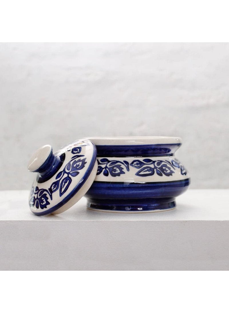 YOUR LOCAL STORE - YOUR LOCAL STORE Ceramic Handi with lid Biryani Bowl Serveware 600 ML Curd Setter Sauce Pot Server for Dal Curry and Dining Tableware Blue - Image 1