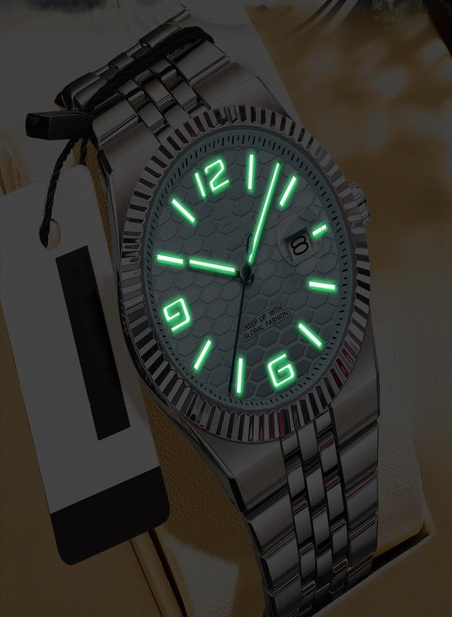 BESTKANG Men's Watch Quartz Luminous Date Fashion Waterproof Watch Classic Dress Stainless Steel Watches for Men, Two Tone White, Dress,Fashion, Trendy - Image 4