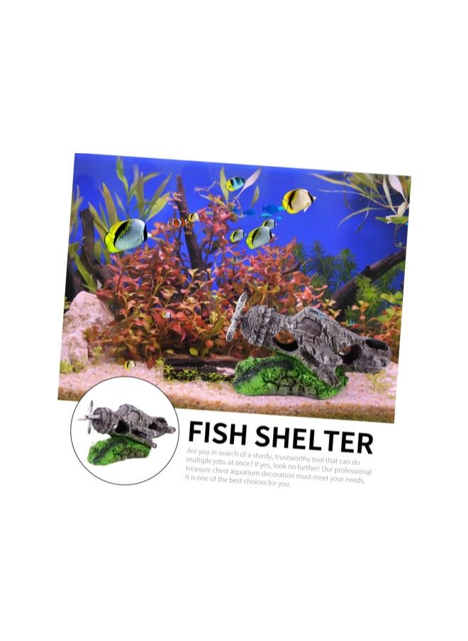 Generic - Plane Toy Plane Wreckage Fish Tank Landscaping Aquarium Airplane Aquarium Landscape Airplane Aquarium Ornament Airplane Fish Tank Decorations Airplane Figure Accessories Resin - Image 1