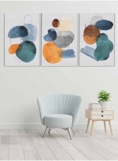LOWHA Set Of 3 Framed Canvas Wall Arts Stretched Over Wooden Frame Hand Drawn Circles Abstract Paintings For Home Living Room Office Decor  - Image 1