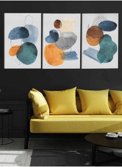 LOWHA Set Of 3 Framed Canvas Wall Arts Stretched Over Wooden Frame Hand Drawn Circles Abstract Paintings For Home Living Room Office Decor  - Image 3