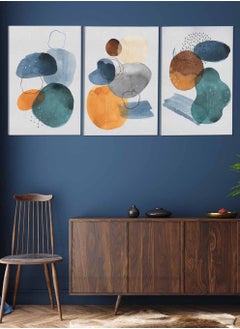 LOWHA Set Of 3 Framed Canvas Wall Arts Stretched Over Wooden Frame Hand Drawn Circles Abstract Paintings For Home Living Room Office Decor  - Image 2
