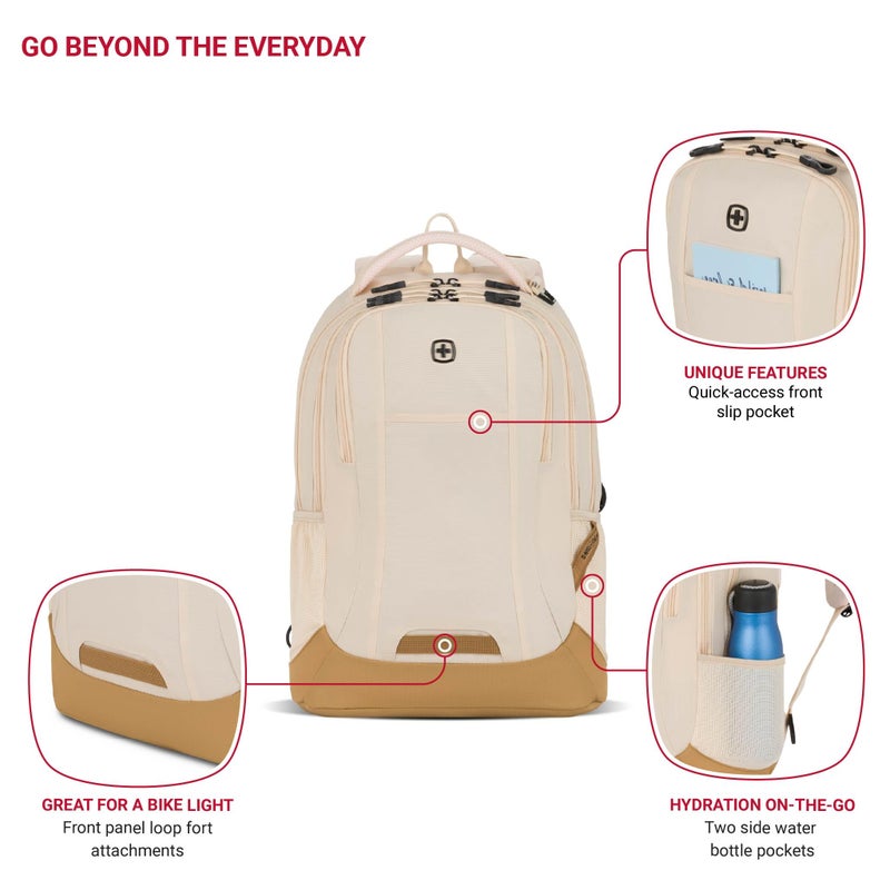 SWISSGEAR Cecil 18-Inch Laptop Backpack Fits 16-Inch Laptop, Travel Daypack with Organizer Pockets, Water Bottle Holders & Padded Straps â€“ Cream/Warm Sand - Image 2