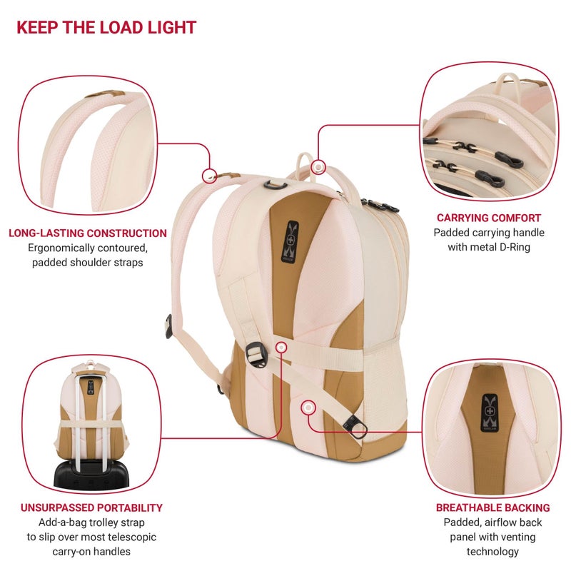 SWISSGEAR Cecil 18-Inch Laptop Backpack Fits 16-Inch Laptop, Travel Daypack with Organizer Pockets, Water Bottle Holders & Padded Straps â€“ Cream/Warm Sand - Image 4