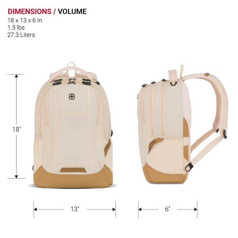 SWISSGEAR Cecil 18-Inch Laptop Backpack Fits 16-Inch Laptop, Travel Daypack with Organizer Pockets, Water Bottle Holders & Padded Straps â€“ Cream/Warm Sand - Image 5