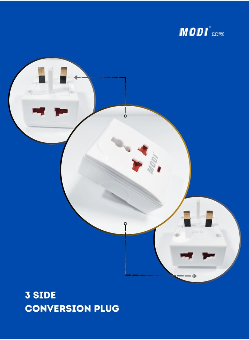 MODI 3 Side Universal Conversion Plug Adapter | Multi Socket Travel Plug | ABS Fireproof Material | Compact Adapter with Child Safety Design (2 PIECE) - Image 4