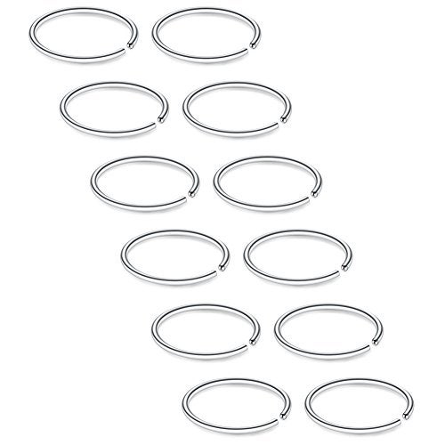 SCERRING 12PCS 22G Stainless Steel Fake Nose Septum Hoop Rings Lip Helix Cartilage Tragus Ear Ring Piercing 8mm - Silver - Image 1