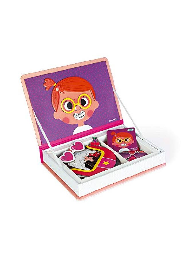 Janod لعبة مغناطيسية مكونة من 66 قطعة لفتاة ذات وجه مجنون لتزيين الملابس - تتضمن حقيبة سفر/تخزين على شكل كتاب - لعبة تعليمية في العلوم والتكنولوجيا والهندسة والرياضيات للأعمار من 3 سنوات فما فوق - لون واحد J02717 - Image 5