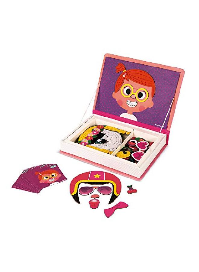 Janod لعبة مغناطيسية مكونة من 66 قطعة لفتاة ذات وجه مجنون لتزيين الملابس - تتضمن حقيبة سفر/تخزين على شكل كتاب - لعبة تعليمية في العلوم والتكنولوجيا والهندسة والرياضيات للأعمار من 3 سنوات فما فوق - لون واحد J02717 - Image 1