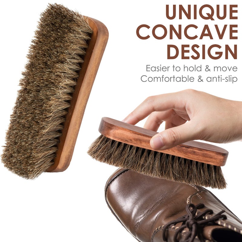 TAKAVU 6.7" Horsehair Shoe Shine Brush - 100% Soft Genuine Horse Hair Bristles - Unique Concave Design Wood Handle - Comfortable Grip, Anti Slip - for Boots, Shoes & Other Leather Care (#1)  - Image 4