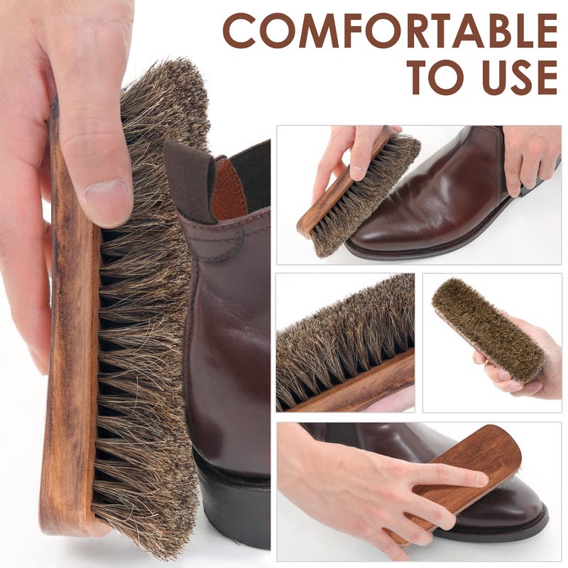TAKAVU 6.7" Horsehair Shoe Shine Brush - 100% Soft Genuine Horse Hair Bristles - Unique Concave Design Wood Handle - Comfortable Grip, Anti Slip - for Boots, Shoes & Other Leather Care (#1)  - Image 5