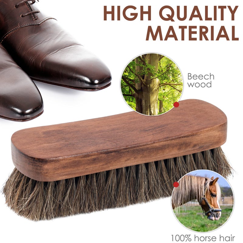 TAKAVU 6.7" Horsehair Shoe Shine Brush - 100% Soft Genuine Horse Hair Bristles - Unique Concave Design Wood Handle - Comfortable Grip, Anti Slip - for Boots, Shoes & Other Leather Care (#1)  - Image 3
