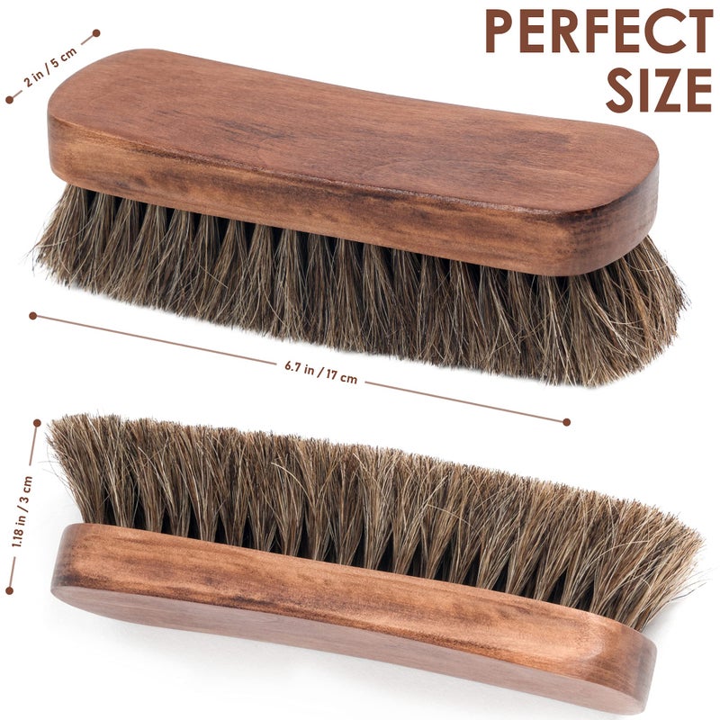 TAKAVU 6.7" Horsehair Shoe Shine Brush - 100% Soft Genuine Horse Hair Bristles - Unique Concave Design Wood Handle - Comfortable Grip, Anti Slip - for Boots, Shoes & Other Leather Care (#1)  - Image 2
