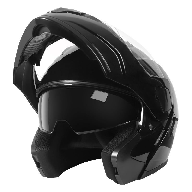 SPARK Adult Modular Motorcycle Helmet Dot Certified Flip-Up Dual Visor Full Face Helmets for Men & Women Moto ATV UTV Snowmobile ADV Four Wheeler Street Bike (Bright Black, Large) - Image 1
