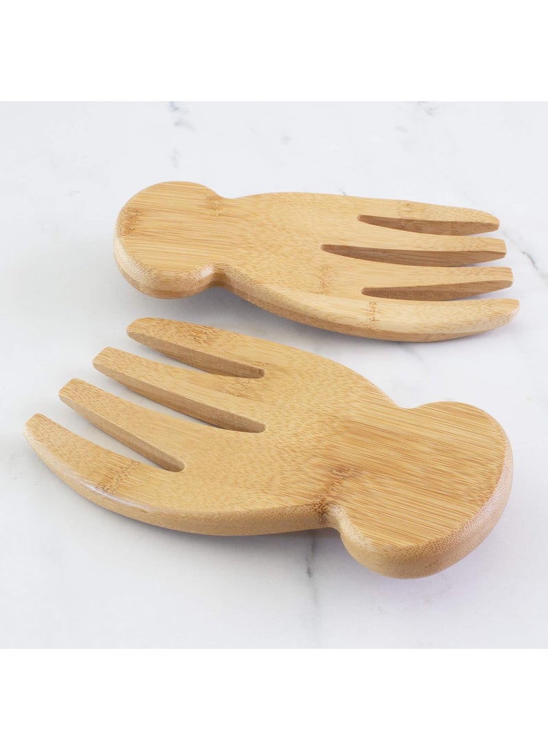 CRAFTED TURN Wooden Salad Hands Set of 2 Bamboo Wood Salad Servers Great for Tossing and Serving Salad Pasta and More