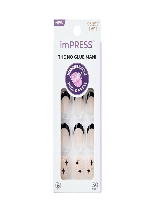 Impress KISS imPRESS French Tip Press On Nails, 'Gold Ring', Black, Short Oval, French Manicure Nail Kit Contains 30 Fake Nails, Prep Pad, Mini Nail File, and Manicure Stick - Image 1