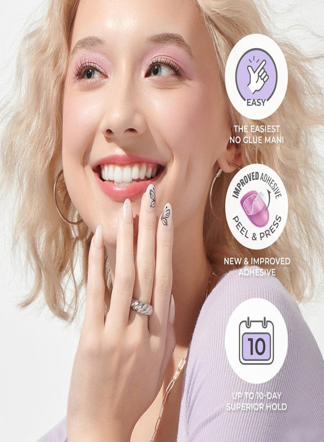 Impress KISS imPRESS French Tip Press On Nails, 'Gold Ring', Black, Short Oval, French Manicure Nail Kit Contains 30 Fake Nails, Prep Pad, Mini Nail File, and Manicure Stick - Image 3