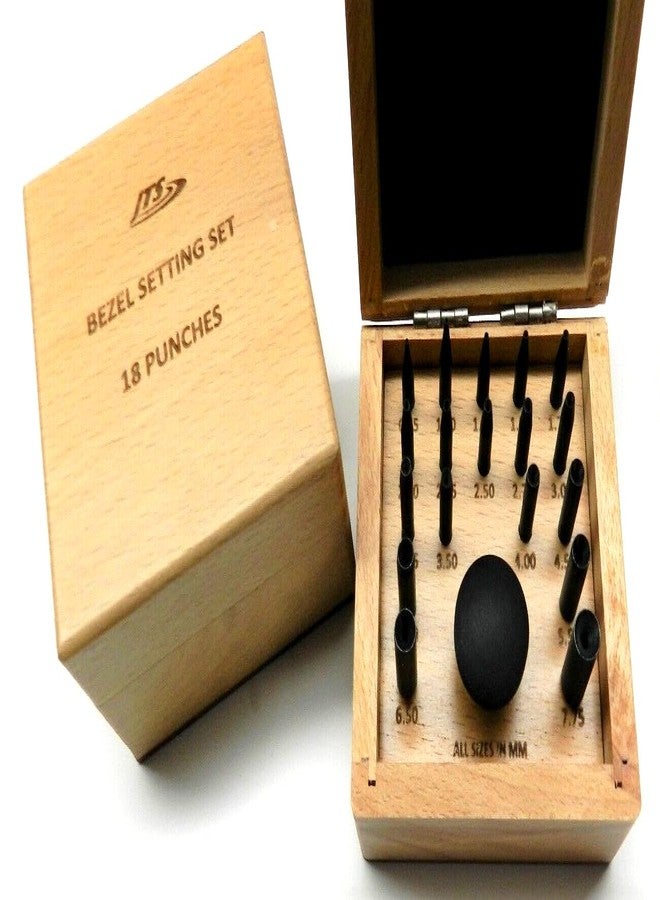 JTS Bezel Setting Tools 18 Punch Set Size Range 0.75 to 7.75mm in Wooden Box - Image 1