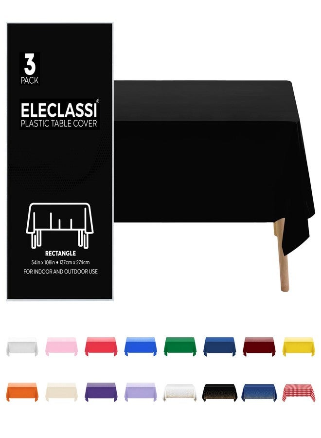 Eleclassi 3 Pack Premium Black Plastic Table Cloth Disposable Tablecloth 54 x 108 in - Waterproof Plastic Tablecloths for Rectangle Tables Up to 8 Ft - Halloween Tablecloth Plastic - Image 1
