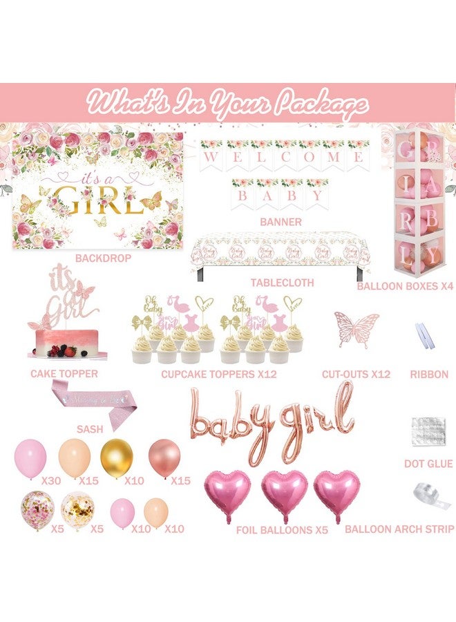 Hombae Baby Shower Decorations For Girl, Pastel Pink Floral Themed Baby Shower Decorations Girl Its A Girl Backdrop Balloon Garland Welcome Baby Banner Box Cutout Tablecloth Cake Topper Sash 146 Pcs - Image 2