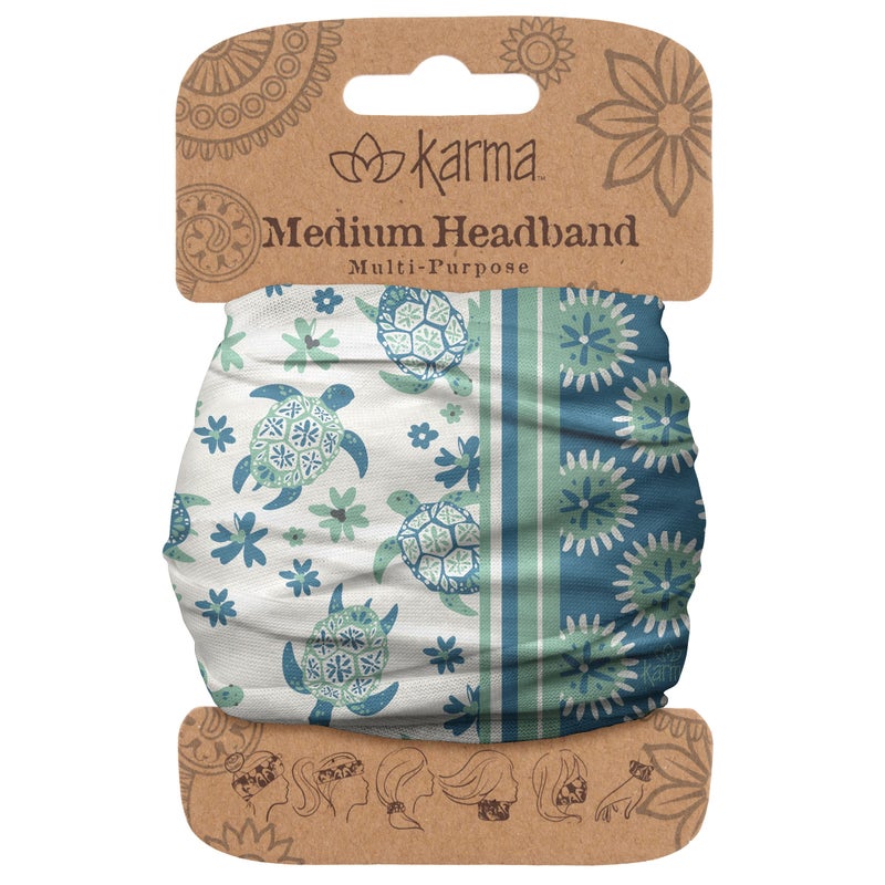 Karma Turtle Headband for Women - Medium - Fabric Headband and Stretchy Hair Scarf - White/Blue - Image 1