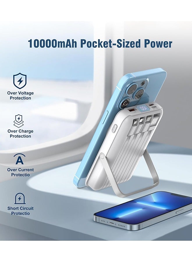 Wireless Portable Charger 10000mAh, Magnetic Power Bank with Built-in Cables LED Display,Magsafe Battery Pack with Stand 22.5W PD Fast Charging for iPhone, Samsung, iPad, Apple Watch Series. (White) ﻿ - Image 5