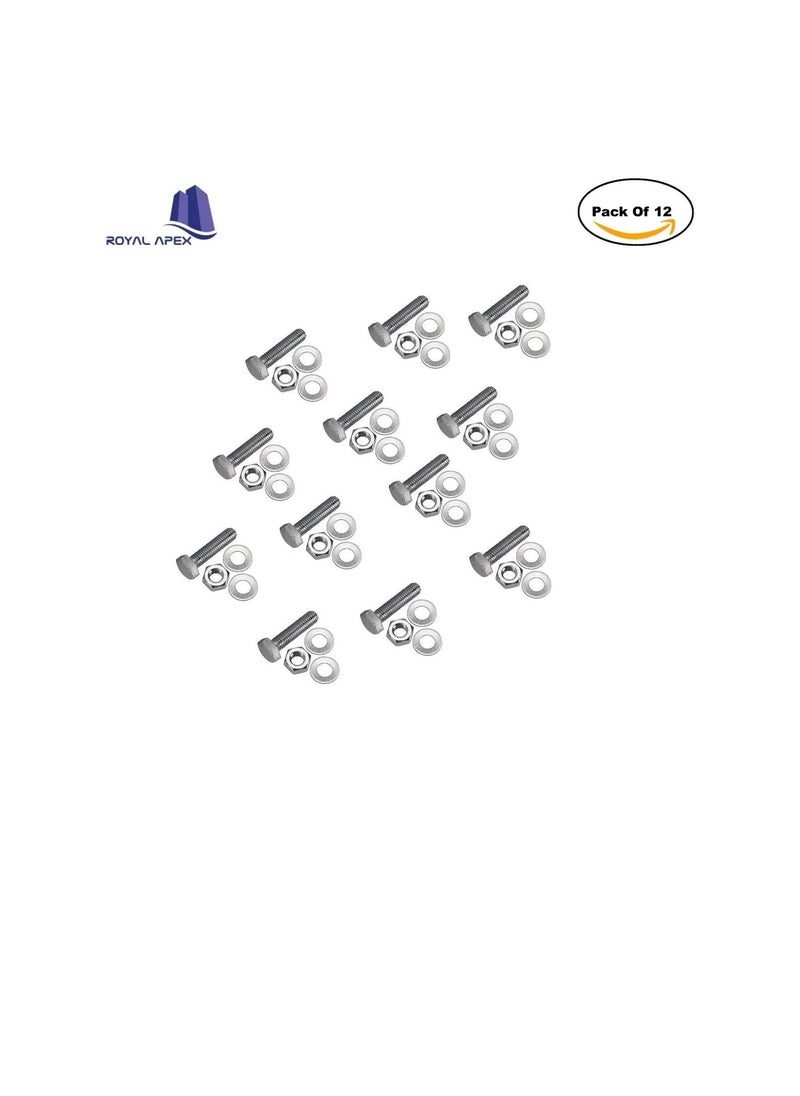 Generic 12 pcs Hex Head Screw Bolts Nuts & Washers Fully Thread GI Plain Finish Bolt Set. (6, 16MM)  - Image 2