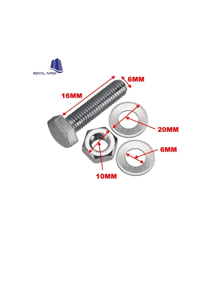 Generic 12 pcs Hex Head Screw Bolts Nuts & Washers Fully Thread GI Plain Finish Bolt Set. (6, 16MM)  - Image 3
