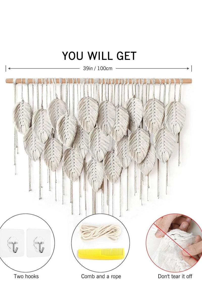 انتيكيانو ريشة مكرمية للتعليق على الحائط بتصميم اوراق شجر بوهو مصنوع يدويا - Image 3