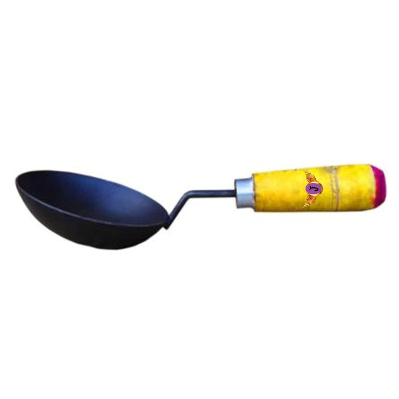 Jayam Traditional Iron Tadka PanFry PanThalippu karandi with Wooden HandleLohaLokhand 55inch 14cm 200ml - Image 1