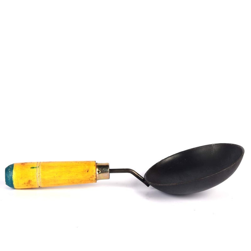 Jayam Traditional Iron Tadka PanFry PanThalippu karandi with Wooden HandleLohaLokhand 55inch 14cm 200ml - Image 3